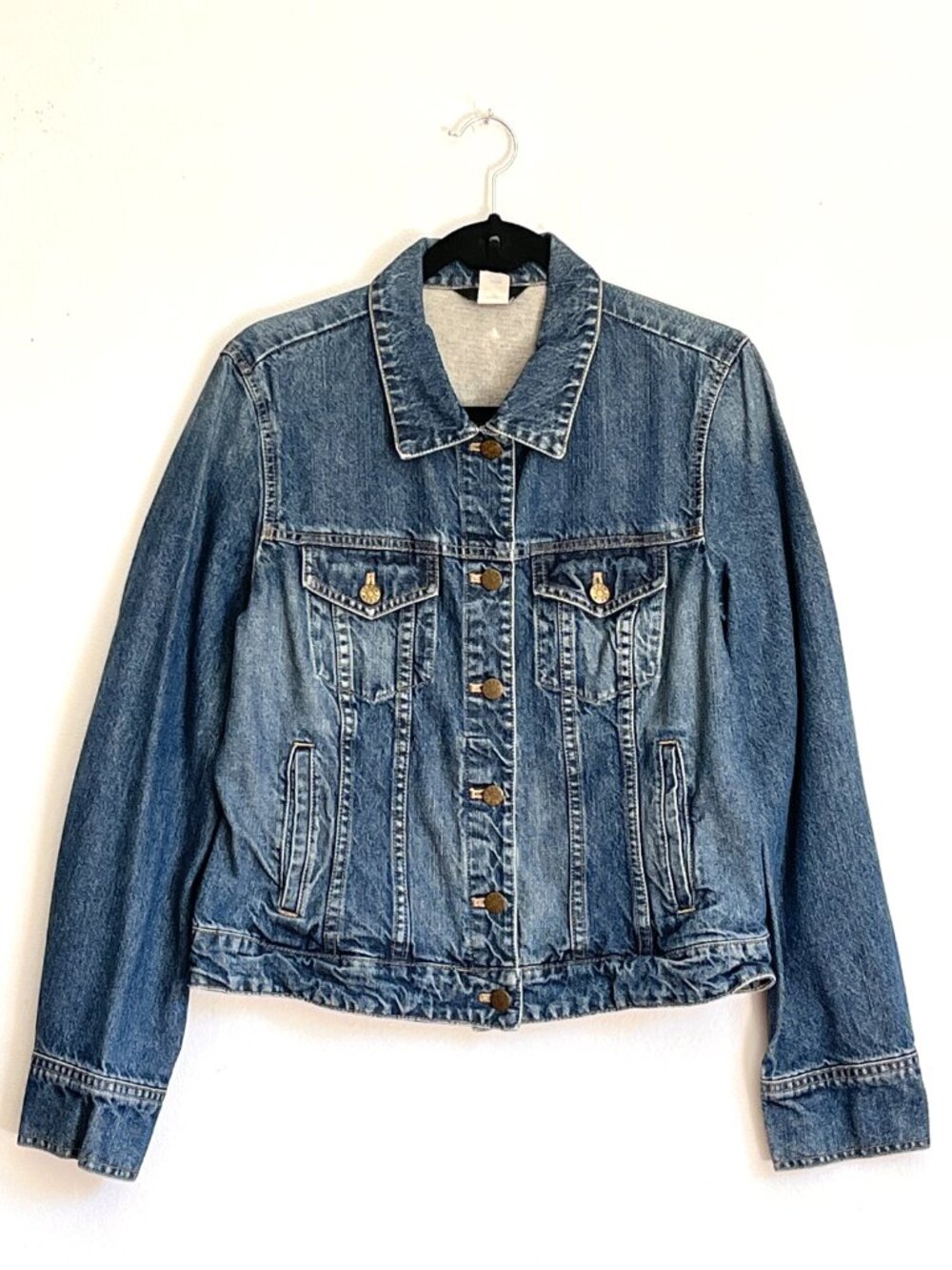 Vintage Y2K Women's J Crew Blue Denim Trucker Jacket Large